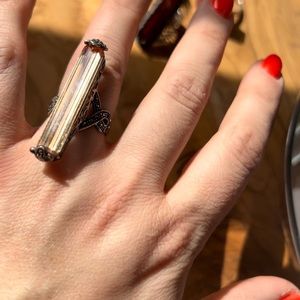 Morganite statement ring set in silver.